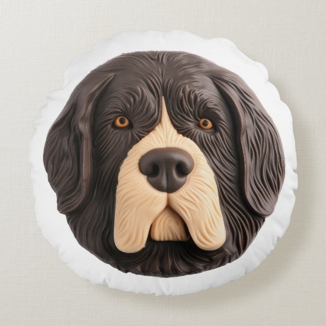 Cojín Redondo Perro Terranova 3D Inspirado (Anverso)