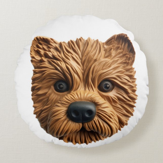 Cojín Redondo Perro Terrier Australiano Inspirado en 3D (Anverso)