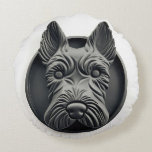 Cojín Redondo Perro Terrier Escocés Inspirado en 3D