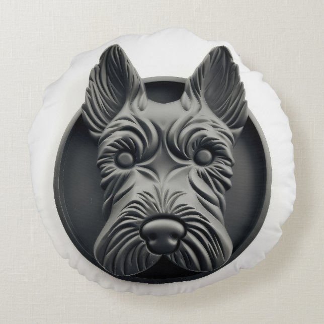 Cojín Redondo Perro Terrier Escocés Inspirado en 3D (Reverso)