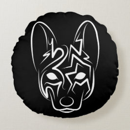 Cojín Redondo Perro tribal blanco y negro