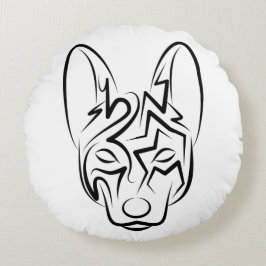 Cojín Redondo Perro tribal blanco y negro