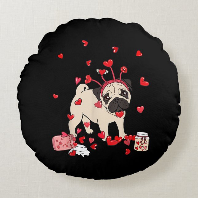 Cojín Redondo Perro Valentine Gift | El día de San Valentín Cute (Anverso)