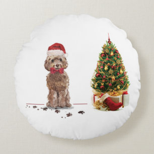 Cojín Redondo Perro y árbol Navidades divertidos de Cockapoo mar