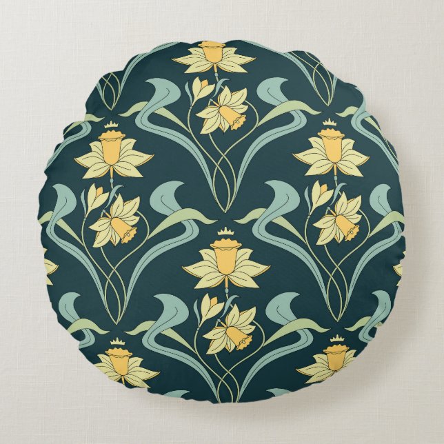 Cojín Redondo Perros de Moda: Patrón de trajes de moda (Anverso)