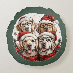 Cojín Redondo Perros recuperadores de oro de navidades