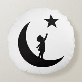 Cojín Redondo Perseguidor de Sueños Diseño Minimalista de Luna y