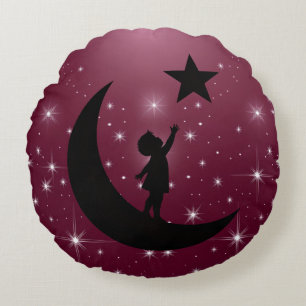 Cojín Redondo Perseguidor de Sueños Diseño Minimalista de Luna y