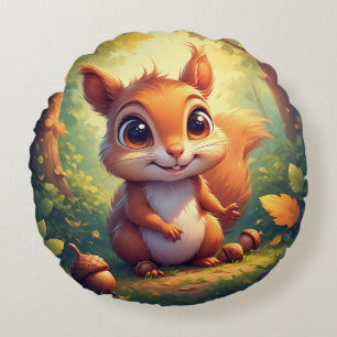 Cojín Redondo Personaje adorable de ardilla de dibujos animados 