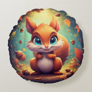 Cojín Redondo Personaje adorable de ardilla de dibujos animados 