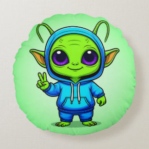 Cojín Redondo Personaje de Alien Cute Posando con Ropa Colorida