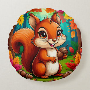 Cojín Redondo Personaje de ardilla de dibujos animados adorable
