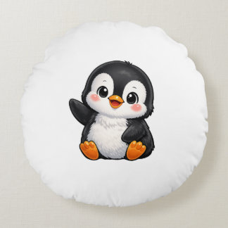 Cojín Redondo Personaje de dibujos animados de pingüino bebé lin