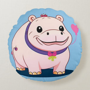 Cojín Redondo Personaje de Hipopótamo Feliz