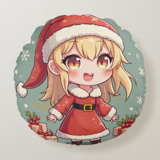 Cojín Redondo Personajes de celebración de navidades (Anverso)