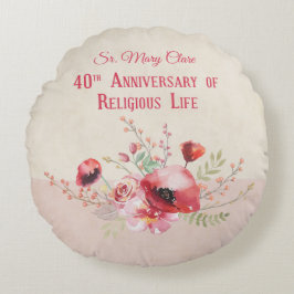 Cojín Redondo Personalice, 40º aniversario monja, rosa y