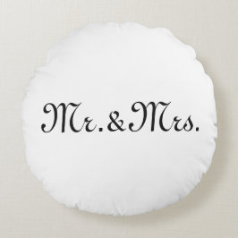 Cojín Redondo Personaliza con iniciales monograma de pareja negr