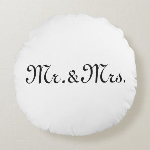 Cojín Redondo Personaliza con iniciales monograma de pareja negr