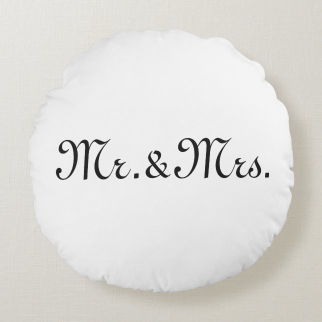 Cojín Redondo Personaliza con iniciales monograma de pareja negr (Anverso)