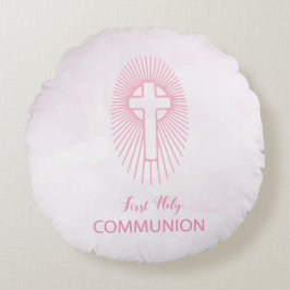 Cojín Redondo Personaliza, Cruz de la Primera Comunión Rosa Host