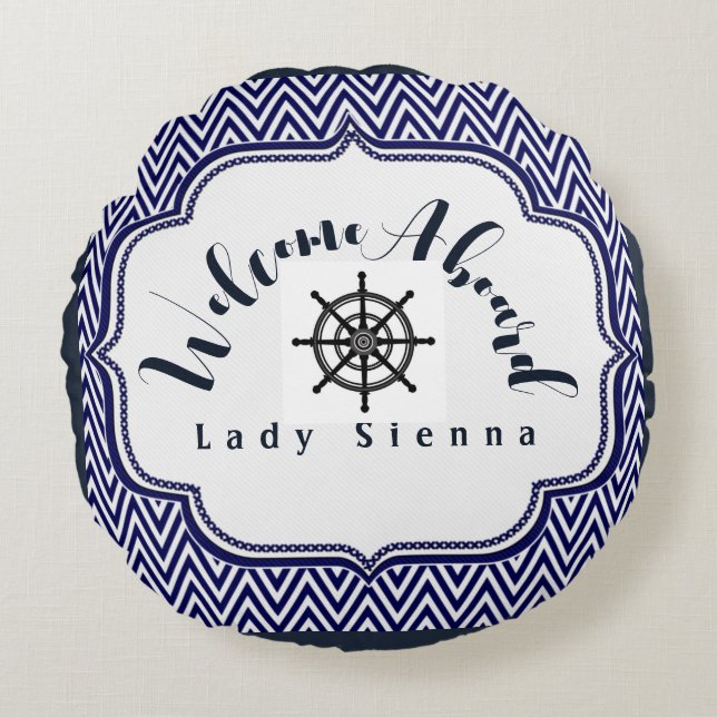 Cojín Redondo Personaliza el azul y el blanco de la marina con l (Anverso)