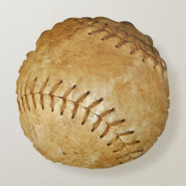 Cojín Redondo Personaliza Vintage Blanco Softbol Blanco puntadas