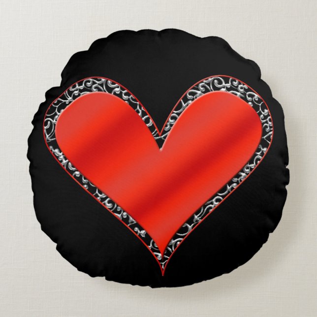 Cojín Redondo Personalizable cardíaco el día de San Valentín (Anverso)