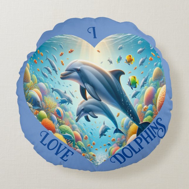 Cojín Redondo Personalizable Dolphin Love (Anverso)