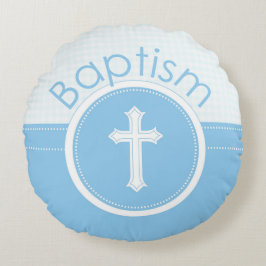 Cojín Redondo Personalizable, niño azul niño bautizo de Dios