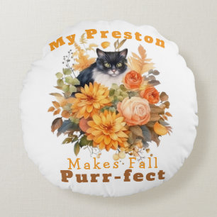 Cojín Redondo Personalizable Purr-fect Autumn Cat Preston