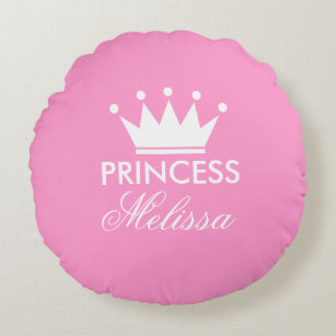 Cojín Redondo Personalización de la corona rosada de la princesa