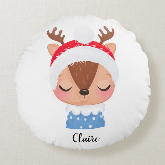 Cojín Redondo Personalización de Navidades durmiendo cara de ren (Anverso)