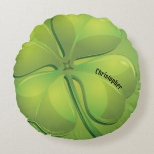 Cojín Redondo Personalización del Shamrock verde en el Día de Sa
