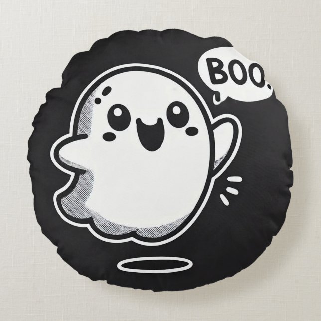 Cojín Redondo Personalizado amable Ghost Saying Boo (Anverso)
