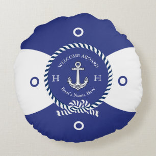 Cojín Redondo Personalizado Anclaje Blanco Azul Anclo de vida Ro