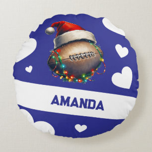 Cojín Redondo Personalizado Blue Merry American Football Name