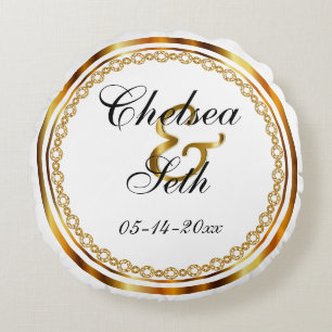 Cojín Redondo Personalizado Boda Blanco y Oro