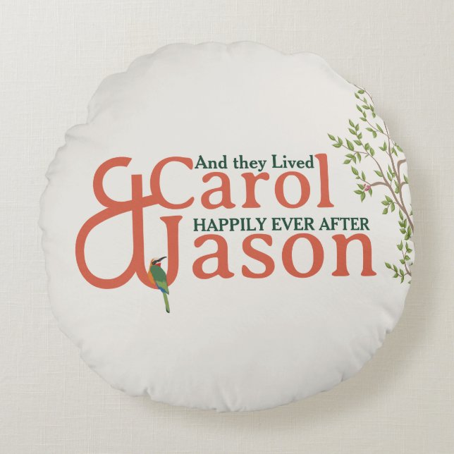 Cojín Redondo Personalizado Boda botánico (Anverso)