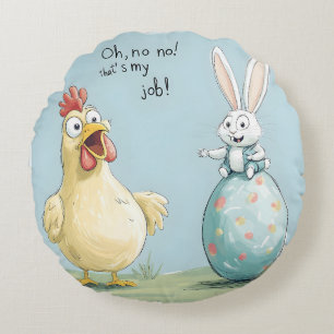 Cojín Redondo Personalizado Bunny Chick Egg Easter Fun