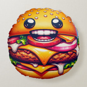 Cojín Redondo Personalizado Cheeseburger Round Pillow - Whimsica