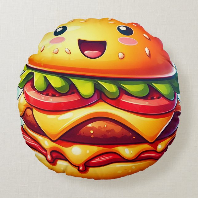 Cojín Redondo Personalizado Cheeseburger Round Pillow - Whimsica (Anverso)