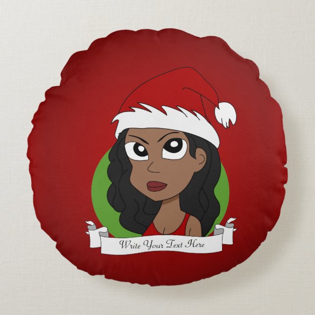 Cojín Redondo personalizado chica navidades (Anverso)