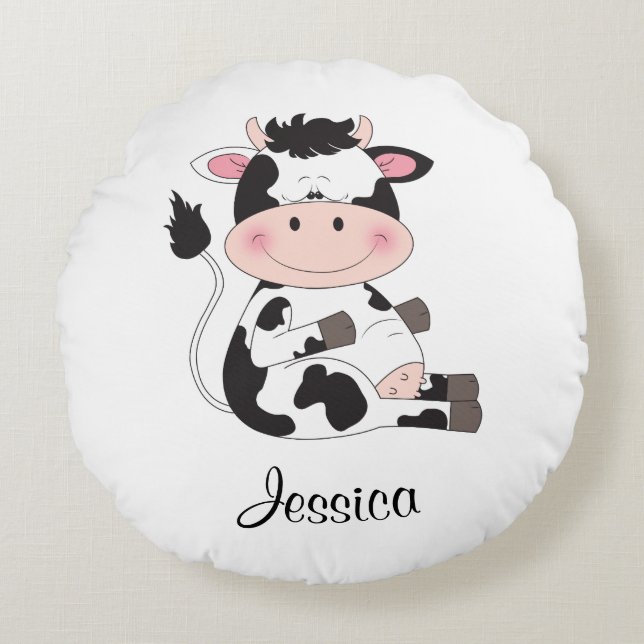 Cojín Redondo Personalizado Cute Baby Cow (Anverso)