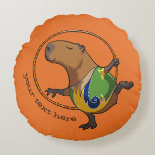 Cojín Redondo Personalizado Cute Capybara Gymnast Hoop Con Leyen