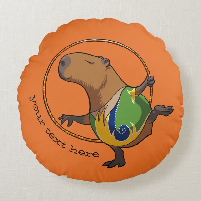 Cojín Redondo Personalizado Cute Capybara Gymnast Hoop Con Leyen (Anverso)
