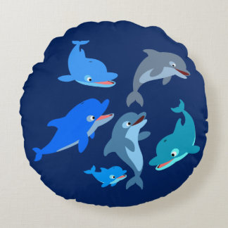 Cojín Redondo Personalizado Cute Dolphin Pod