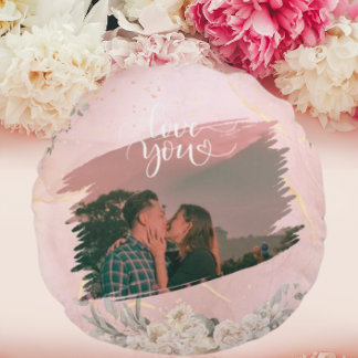 Cojín Redondo Personalizado Cute Love You Foto De Pareja Floral 