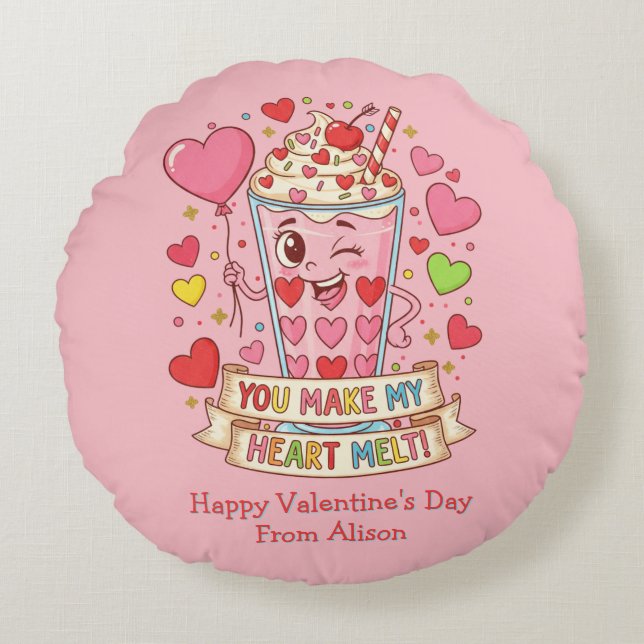Cojín Redondo Personalizado Cute Milkshake San Valentín (Anverso)