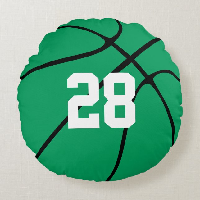 Cojín Redondo Personalizado de Baloncesto Verde Número de jugado (Anverso)