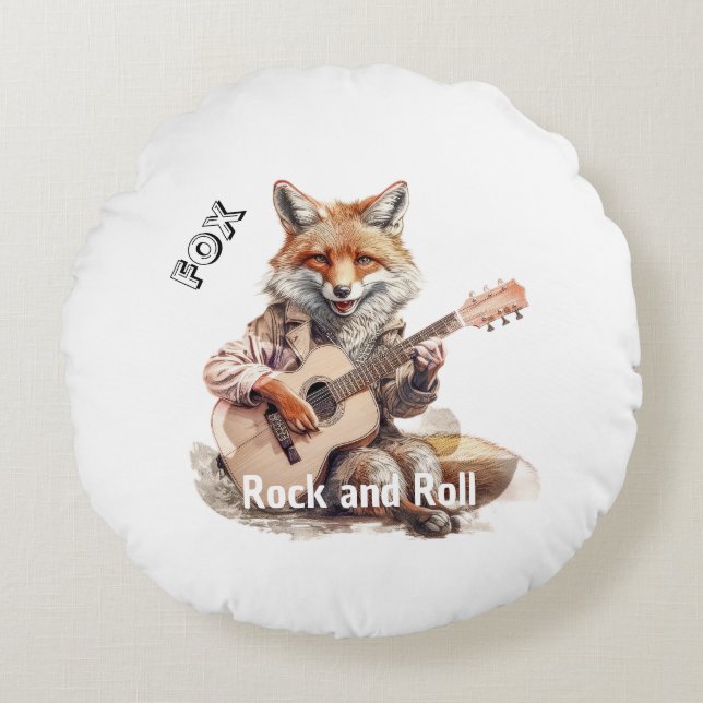 Cojín Redondo Personalizado de Caricatura Animal Fox A musical (Anverso)